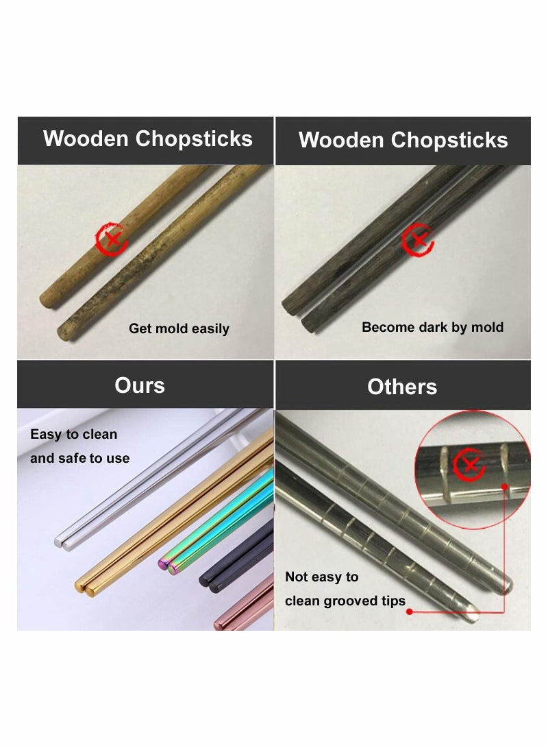 Chopsticks Stainless Steel Chopsticks Gold Reusable Chopsticks 5 Pairs Dishwasher Safe Metal Stainless Chopsticks Lightweight Easy to Use Square Lightweight Chop Sticks Gift Set - Image 2